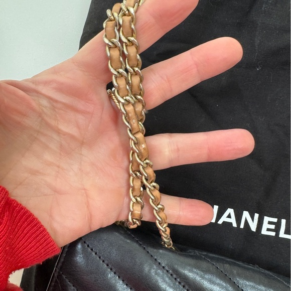 Vintage Chanel Quilted Gabrielle Lambskin Bag Black with Blush Strap - Picture 13 of 13